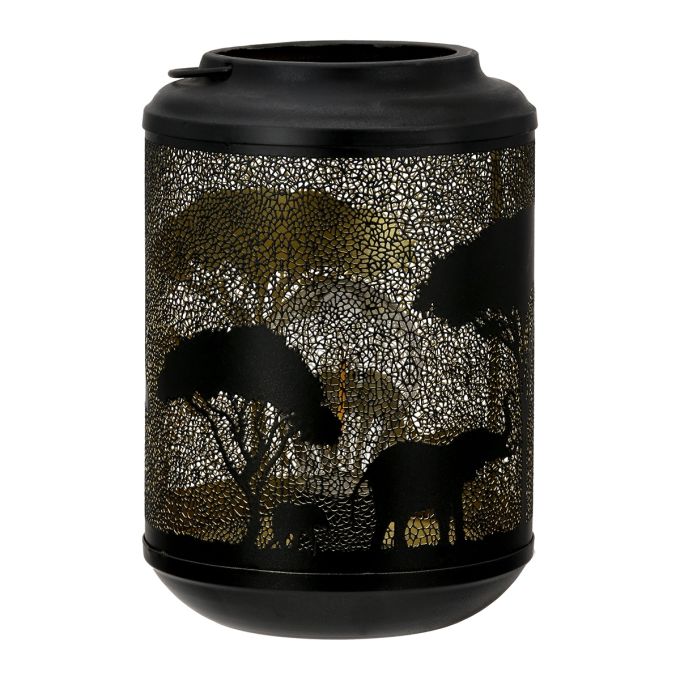 Φανάρι (Led) Κυλινδρικό Μοτίβο Ελέφαντα Μεταλλικό Μαύρο D14X20Cm D14X20Cm