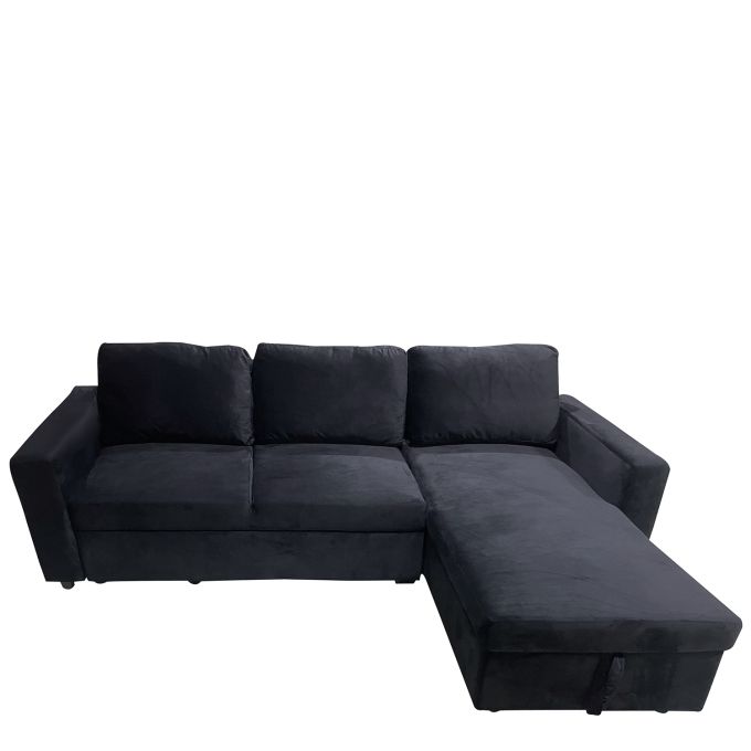 Καναπές Κρεβάτι Γωνιακός ArteLibre MATINEE Αναστρέψιμος Μαύρο Ύφασμα 220x155x81cm