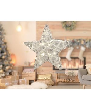 Χριστουγεννιάτικο Φωτιζόμενο Αστέρι Με 30 MicroLED Ασημί 45cm