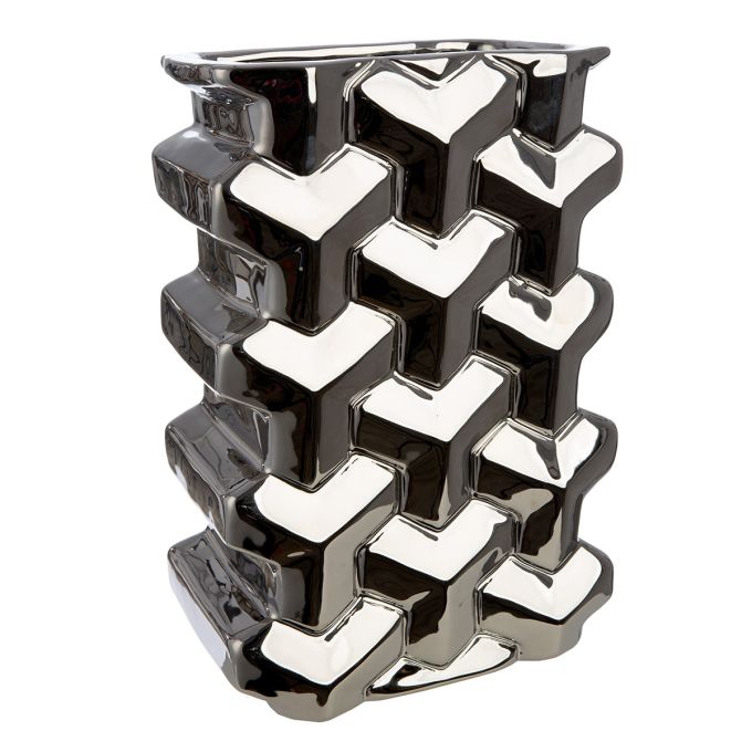 Βάζο Διακοσμητικό Αντικείμενο Ορθογώνιο Κεραμικό Ασημί Χρώμα 20X13X30Cm 20X13X30Cm