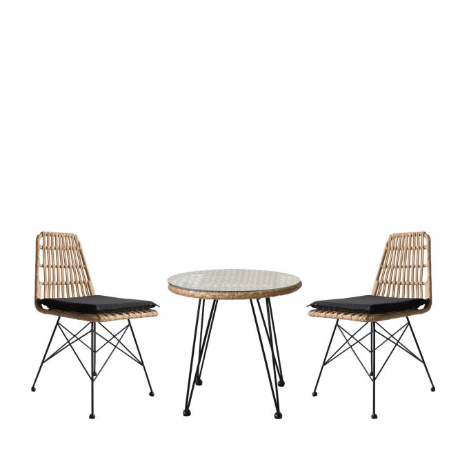 Σετ Τραπεζαρία Κήπου ArteLibre EUSEBIO Φυσικό/Μαύρο Μέταλλο/Rattan Με 2 Καρέκλες 14990330