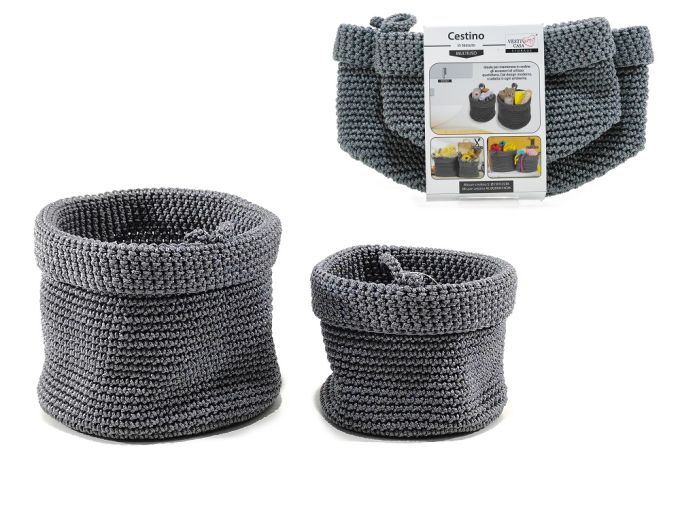 Καλάθι Γκρι Πλεκτό Φ15x12cm/Φ20x14cm Σετ 2Τμχ