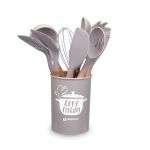 Σετ Μαχαιροπίρουνα Κουζίνας 12Τμχ Γκρι/Ξύλινη Λαβή ALPINA