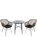 Σετ Τραπεζαρία Κήπου ArteLibre APPIUS Γκρι/Μαύρο/Φυσικό Μέταλλο/Rattan/Γυαλί Με 2 Καρέκλες 14990470