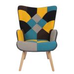 Πολυθρόνα ArteLibre BRIAR Κίτρινο/Μπλε Patchwork Ύφασμα/Ξύλο 73x69x96cm