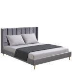 Κρεβάτι Υπέρδιπλο ArteLibre SEDONA Γκρι Ύφασμα Για Στρώμα 160x200cm