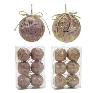 Χριστουγεννιάτικη Μπάλα Ροζ 80mm Σετ 6Τμχ Σε 2 Σχέδια