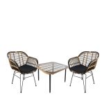 Σετ Τραπεζαρία Κήπου ArteLibre ANTIUS Φυσικό/Μαύρο Μέταλλο/Rattan/Γυαλί Με 2 Καρέκλες 14990332