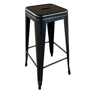 Σκαμπό Bar ArteLibre Βιομηχανικού Τύπου Vintage SILANO Μαύρο Αντικέ Μέταλλο 42x42x76cm