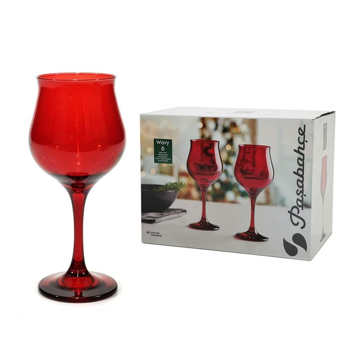 Ποτήρι Κρασιού 37cl Κολωνάτο Κόκκινο Γυαλί Σετ 6Τμχ