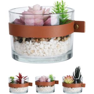 Φυτό Τεχνητό ArteLibre Σε Γυάλινο Δοχείο Με PU Ζώνη Φ11x9-13.5cm Σε 4 Συνδυασμούς