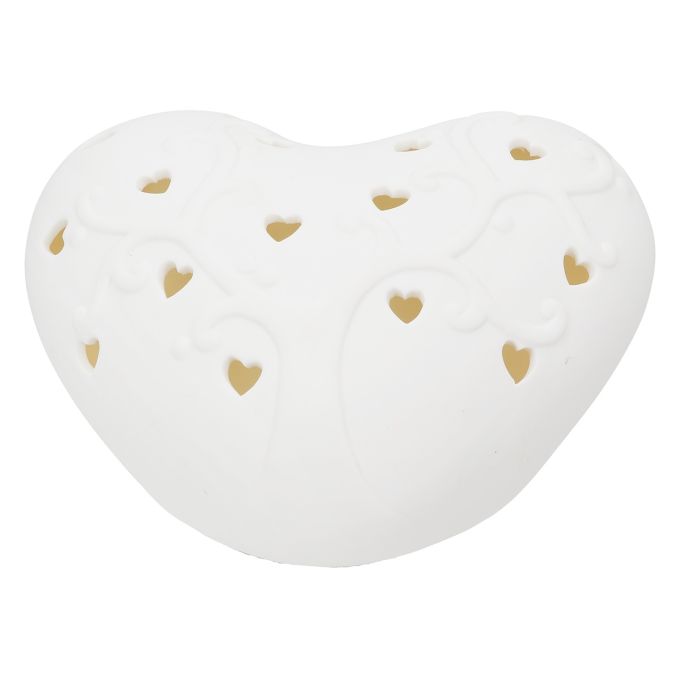 Διακοσμητικό Αντικείμενο (Led) Καρδιά Πορσελάνη Λευκό 16X14X8Cm 16X14X8Cm