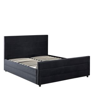 Κρεβάτι Διπλό ArteLibre SLEEPSUIT Μαύρο Ύφασμα 218x172x118cm (Στρώμα 160x200cm)