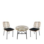Σετ Τραπεζαρία Κήπου ArteLibre ARELLIUS Φυσικό/Μαύρο Μέταλλο/Rattan/Γυαλί Με 2 Καρέκλες 14990353