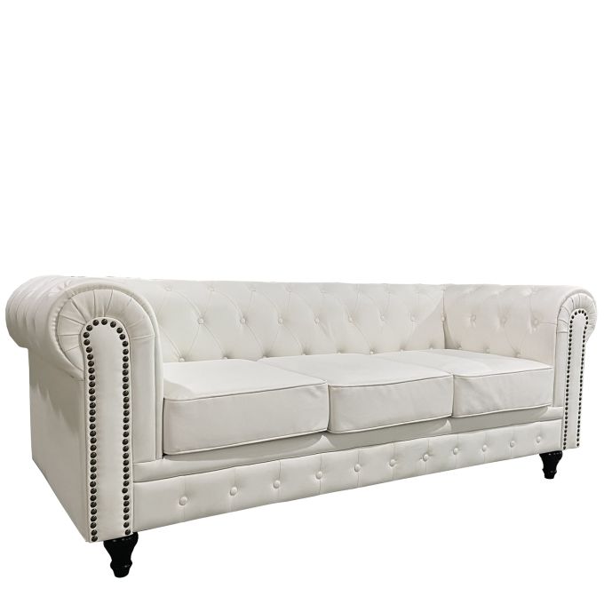 Καναπές Τριθέσιος ArteLibre AVERY Λευκό PU 208x90x73cm