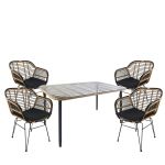 Σετ Τραπεζαρία Κήπου ArteLibre ANNIUS Φυσικό/Μαύρο Μέταλλο/Rattan/Γυαλί Με 4 Καρέκλες 14990293